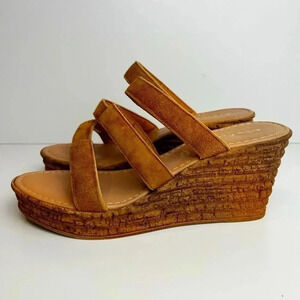 Mariella cork wedges sandals, heeled, 9, open toe,  brown Beach Pool Resort NEW